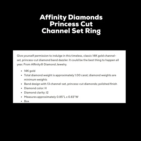 Affinity Diamonds 1 Carat Princess Cut Channel Set Ring 14k White Gold NIB